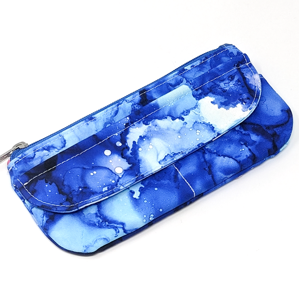 Canvas Zippered Wallet Pouch in Blue Alcohol Ink Print