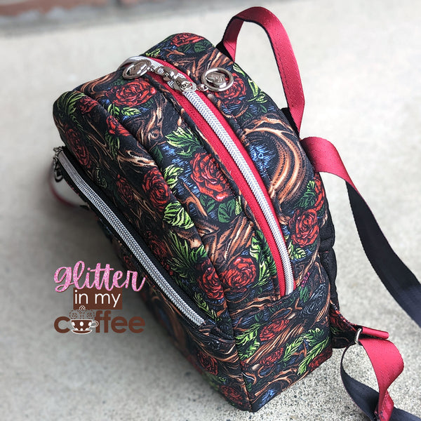 Canvas Mini Backpack in Gorgeous Rose and Thorns Print