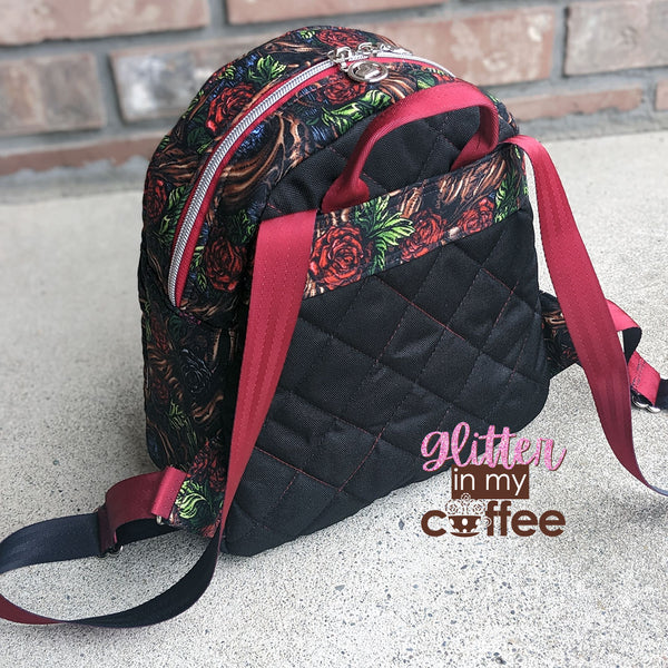 Canvas Mini Backpack in Gorgeous Rose and Thorns Print